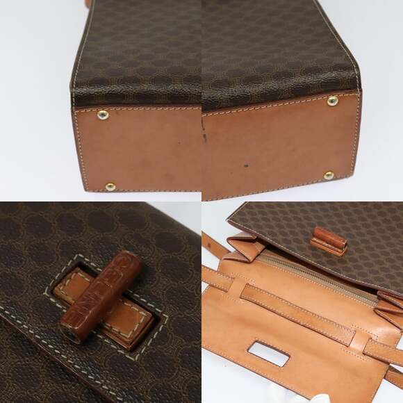 CELINE Macadam Canvas Hand Bag Pvc Leather Brown Gold - Picture 11 of 13